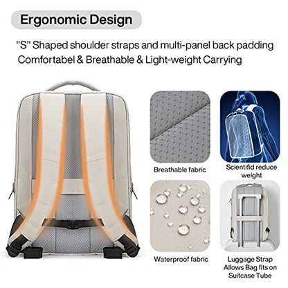 mixi Travel Backpack for Women & Men 15.6'' Laptop Carry On Weekender Bag Outdoor Hiking with Multifunction Pockets 180° Open Water Resistant 18 Inch 22L, Moonlight White - color: Moonlight White