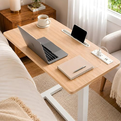 Naomi Home Adjustable Overbed Table with Charging Station, Rolling Hospital Bedside Table with Wheels, Height Adjustable Bed Desk for Laptop, Meals & Recovery Care Natural White - color: Natural, White