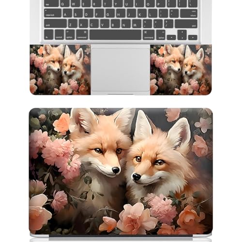 12.1-15.6 Inch Laptop Skin Decal, Universal Reusable Vinyl Laptop Cover Sticker, Waterproof Art Decal Protector with Flower Fox Theme - color: Flower Fox
