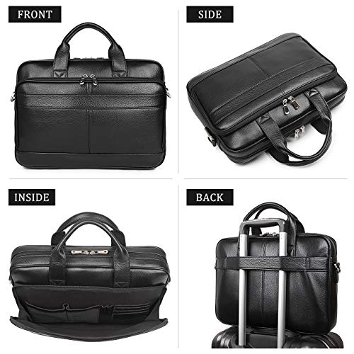 Augus Leather Briefcase for Men, 16 Inch, Full-Grain Leather, YKK Zipper - color: Black1