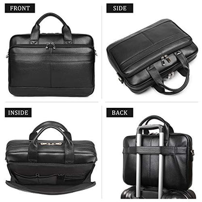 Augus Leather Briefcase for Men, 16 Inch, Full-Grain Leather, YKK Zipper - color: Black1