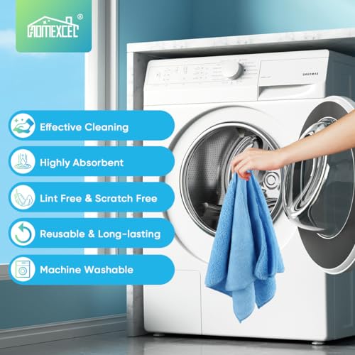 HOMEXCEL Blue Microfiber Cleaning Cloth, 12 Pack Premium Microfiber Towels for Cars, Lint Free, Scratch-Free, Highly Absorbent, Reusable Cleaning Rags for Car, Household, Kitchen, Window,11.5"X11.5" - color: Blue