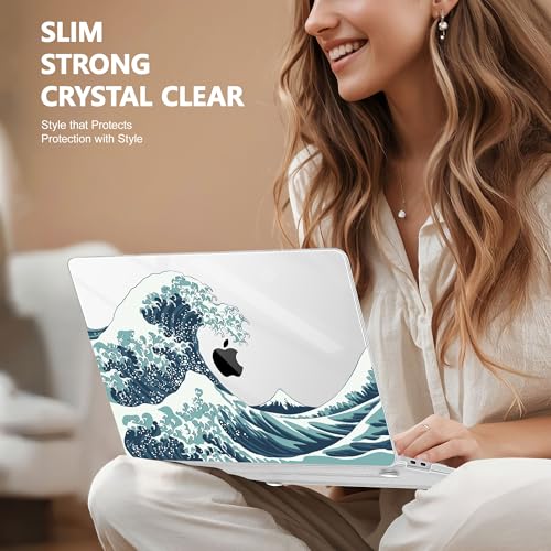 May Chen Compatible with New MacBook Air 13 inch Case 2021, 2020 2019 2018 Release Model: M1 A2337 A2179 A1932, Plastic Hard Shell Case Cover for Mabook Air 13 inch with Retina Dispaly, Great Wave - color: Great Wave
