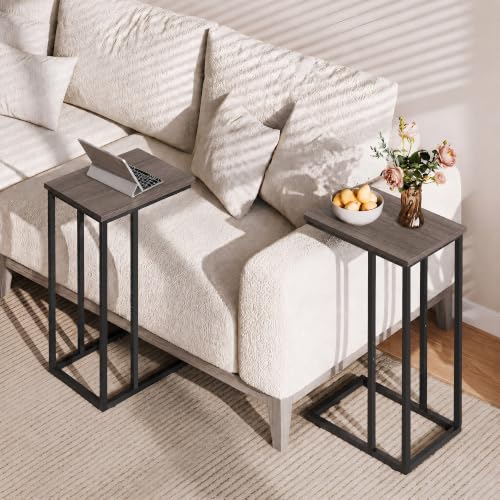 WLIVE Small Side Table, C Shaped End Table for Couch, Sofa and Bed, Tv Tray Table that Slides Under for Living Room, Bedroom, Bedside, Gray and Black - color: A-grey