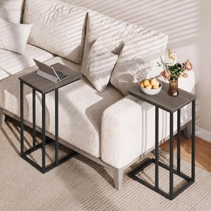 WLIVE Small Side Table, C Shaped End Table for Couch, Sofa and Bed, Tv Tray Table that Slides Under for Living Room, Bedroom, Bedside, Gray and Black - color: A-grey