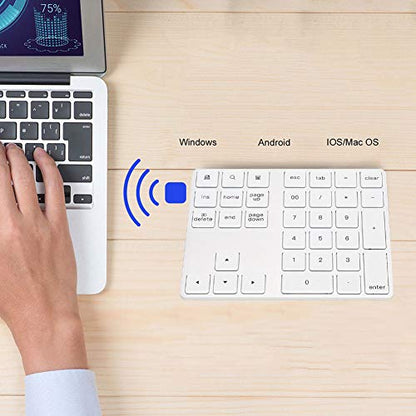 ASHATA Numeric Keypad,34 Keys Mini Portable Bluetooth Numpad,Ergonomic Bluetooth Numeric Keypad Aluminum Alloy HUB Type-C USB 3.0 Numeric Pad for (Silver)