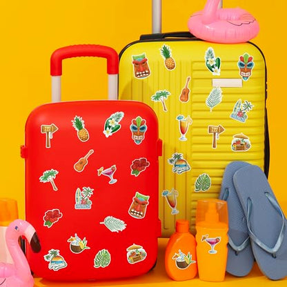 Hawaii Summer Stickers Rolls - 1000 Pcs Hawaii Waterproof Vinyl Reusable Laptop Stickers Coloring Book Scrapbook Water Bottle Page Activity Pad Summer Birthday Party Favors Gift Skateboard - style: Hawaii Summer