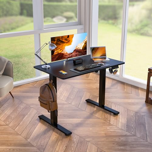 Kingant Standing Desk, 40x24 Inch Electric Height Adjustable Computer Desk | Ergonomic Small Sit Stand Desk Rising Desks for Home Office Stand Up Desk Computer Workstation with Cable Management - color: Black, size: 40" x 24"