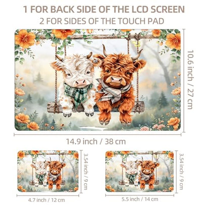 Universal Laptop Skin Sticker for 12/13/14/15.6 Inch Laptops, Reusable Vinyl Laptop Decal Cover, Waterproof Scratch Resistant Notebook Skin with 2 Wrist Pads,Cute Highland Cows - color: Cute Highland Cows