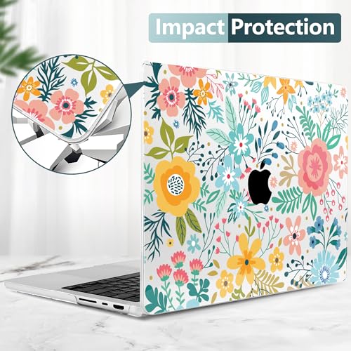 TWOLSKOO Compatible with MacBook Pro 14 inch Case 2023 2022 2021 Release M2 A2779 M1 A2442 Pro/Max Chip with Touch ID, Plastic Hard Shell Case & Keyboard Cover & Screen Protector, Abstract Flower - color: Abstract Flower