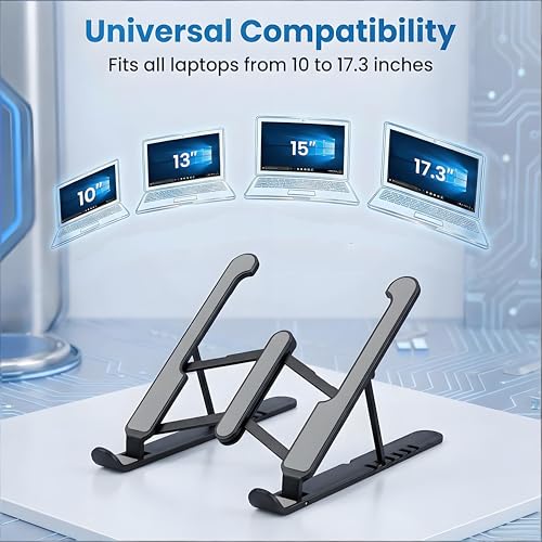 Adjustable Laptop Stand, Ergonomic Laptop Riser for Desk, Foldable & Portable Computer Stand Compatible with MacBook Air Pro, Dell, HP, Lenovo, All 10-17.3” Laptops - Black - color: Black