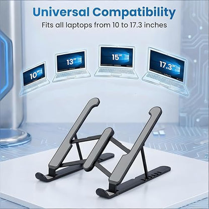Adjustable Laptop Stand, Ergonomic Laptop Riser for Desk, Foldable & Portable Computer Stand Compatible with MacBook Air Pro, Dell, HP, Lenovo, All 10-17.3” Laptops - Black - color: Black