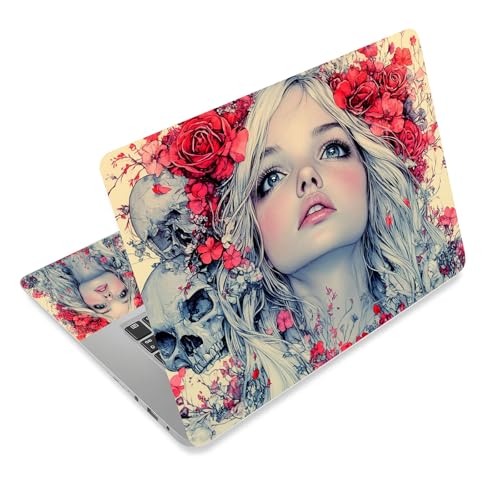 Aesthetic Laptop Skin Cover,12-15.6 Inch Universal Vinyl Sticker Decal,Floral Skull Girl Waterproof Scratch-Resistant Notebook Wrap,Removable Residue-Free Protector - color: Floral Skull Girl