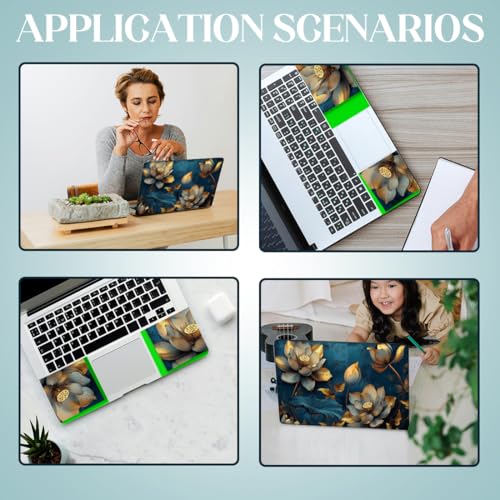 SUPERDANT Laptop Skin Sticker Lotus Flower Laptop Decals Personalized Universal Notebook Computer Wrap Vinyl Skin Stickers Cover Art Decal Removable 12-15.6 Inch Waterproof Gifts Blue Gold