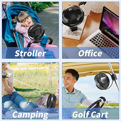 Clip on Fan, Rechargeable Portable Fan, 8 Inch Small Desk Fan - 10000mAh Battery Powered Fan with 4 Speed, 360° Rotation Personal Fan Suitable for Golf Cart, Bedroom, Travel and Camping (Black) - color: Black