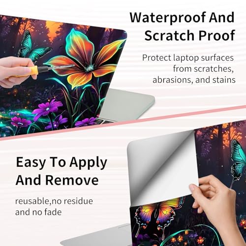 Laptop Skin Sticker 3-Piece Set,Flowers and Butterflies | Trim-to-fit 3-piece vinyl set with one 15 x 10.6 in lid skin and two palm-rest decals for many 12-15.6 in laptops - color: Flowers And Butterflies