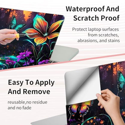 Laptop Skin Sticker 3-Piece Set,Flowers and Butterflies | Trim-to-fit 3-piece vinyl set with one 15 x 10.6 in lid skin and two palm-rest decals for many 12-15.6 in laptops - color: Flowers And Butterflies