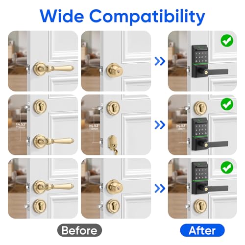 Smart Fingerprint Door Lock Handle, 7-in-1 Keypad Keyless Deadbolt | Smart Auto Lock Door with Phone/Watch App Control, Bluetooth Entry Door Lock, TT Lock APP Control, Reversible Handle - color: Black Keypad Lock with Handle