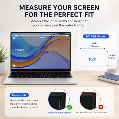 14 Inch Laptop Privacy Screen 16:9 Aspect Removable Anti Glare Blue Light Filter Protector