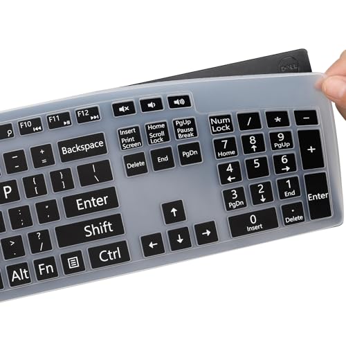 Large Print Keyboard Cover for Dell KM636 KB216 KB216t KB216d KB216p Wired & Wireless Keyboard, Dell Optiplex 5250 3050 3240 5460 7450 7050, Dell Inspiron Desktop 24" 27" 5400 5490 7790 3475 3670 - color: BK