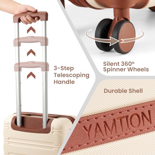 YAMTION Luggage Sets 6 Piece,Hardside 20In Suitcase with Spinner Wheels,TSA Lock,Carry On Suitcase Travel Essentials for Personal Items - color: A-Beige