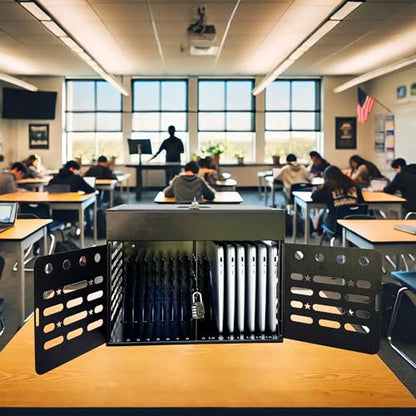 16-Device Laptop & Tablet Charging Cabinet with Combination Lock, Fully Assembled Metal Charging Station for Chromebooks, iPads & Devices Up to 15.6", Classroom & Office Storage Organizer - color: Black With 16-device Combo-lock Charging Cabinet