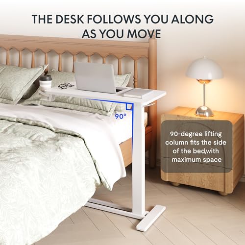FLEXISPOT Adjustable C Table with Wheels, Mobile Snack Side End Table Sofa Couch Bedside Table Laptop Rolling Cart TV Tray Night Stand Small Space Side Table,(27.6" W x 15.7" D,White) - color: White, size: 28x16