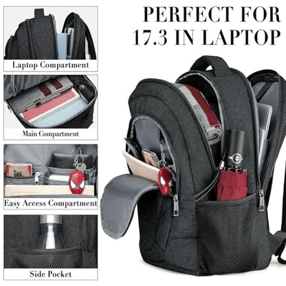 BIKROD Travel Laptop Backpack, 17 Inch Extra Large School Backpacks for Teen Boys and Girls, Black Water Resistant Women Back Pack, Business Men Sturdy Computer Bag - color: Black, size: 17.3 Inch