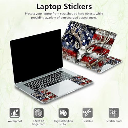 Laptop Skin Sticker Decal, Universal Reusable Vinyl Laptop Cover for 12" 13" 13.3" 14" 15" 15.4" 15.6" Notebook PC, Reusable Waterproof Scratch-Resistant with 2 Wrist Pads,American Flag Retro Deer - color: American Flag Retro Deer