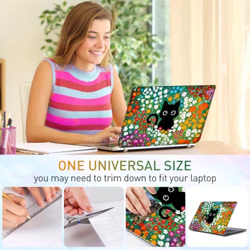 12.1 13 13.3 14 15.4 15.6 Inch Laptop Skin Decal, Laptop Stickers Skins Decals for Notebook PC, Universal Reusable Vinyl Laptop Cover Sticker, Waterproof Art Protector I Cat in Flowers - color: Cat in Flowers