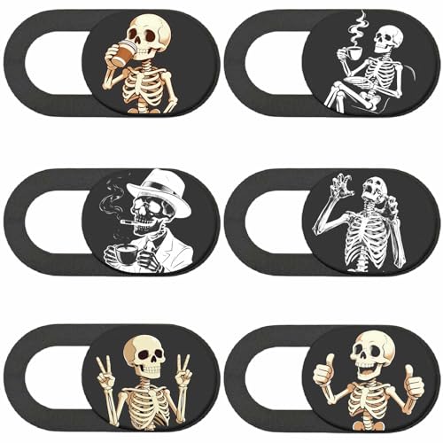 6Pcs 6 Styles Laptop Camera Cover Skull Privacy Guard Accessories, 0.04 Inch Ultra Thin Webcam Cover Protector Blocker for Phone Desktop Computer Tablet Notebook Mini PC Home Office Use - color: Skeleton