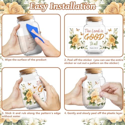 UV DTF Cup Wraps Transfer Stickers Bible and Flowers Pattern, 10 Sheets Waterproof Custom Vinyl Transfer Sticker 16oz Coffee Glass Cup Tumbler Bottle Mug Decals for Men Women | Waterproof UV DTF Stickers, Custom Vinyl Decals for 16oz Coffee Cups Tumblers