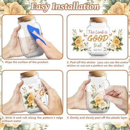 UV DTF Cup Wraps Transfer Stickers Bible and Flowers Pattern, 10 Sheets Waterproof Custom Vinyl Transfer Sticker 16oz Coffee Glass Cup Tumbler Bottle Mug Decals for Men Women | Waterproof UV DTF Stickers, Custom Vinyl Decals for 16oz Coffee Cups Tumblers