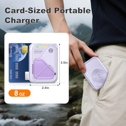 SEANCHEER P05 Portable Charger, Magnetic Power Bank, Small PowerBank, Battery Pack10000mAh Travel Essentials Fast Charging with Built in Cable, Foldable Wall Plug for iPhone,Samsung,Andriod (Purple) - color: Purple