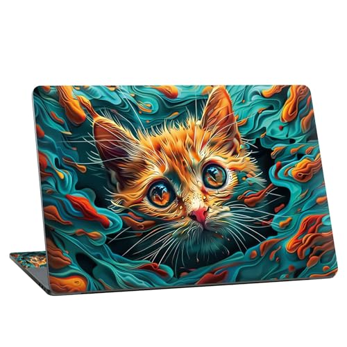 Universal Laptop Skin Sticker with 2 Wrist Pad Skins, Waterproof Scratch Resistant Vinyl Laptop Cover Decal, Cut to Fit for 11–15.6 Inch MacBook HP Dell Lenovo, Cat Waves - color: Cat Waves