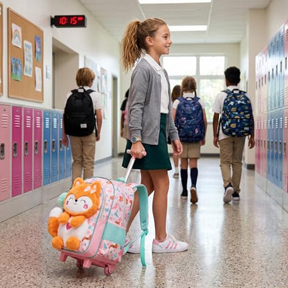 Meetbelify Kids Rolling Backpack with Wheels for Girls Elementary Students Kids Travel Luggage Carry on School Backpack for Girls Ages 6-8 - color: 01 D