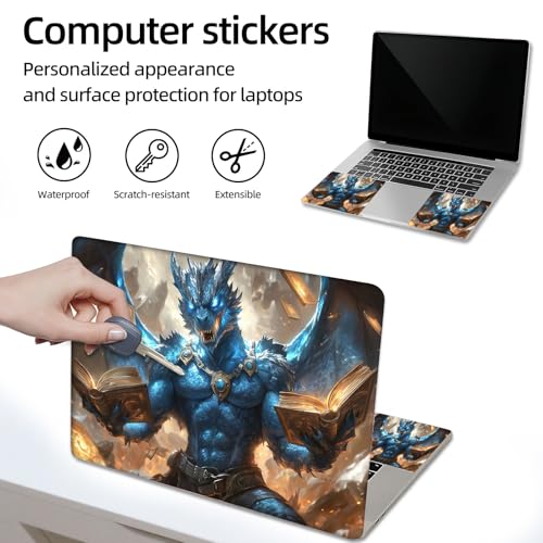 Aesthetic Laptop Skin Sticker, Blue Dragon Mage with Floating Tomes Waterproof Vinyl Laptop Decal, Removable Bubble Free, Reusable Protective Cover for 13 14 15 15.6 Inch - color: Blue Dragon Mage with Floating Tomes