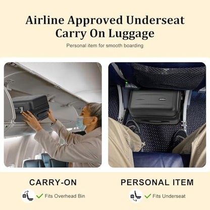 CENSIEN 16 Inch Underseat Carry On Luggage Airline Approved, Expandable Lightweight ABS+PC Hard Shell Suitcases with 360° Spinner Wheels, TSA Lock, YKK Zipper, for Business Weekender (Black, 1 PC) - color: Black, size: Underseat - 16 Inch - EXT