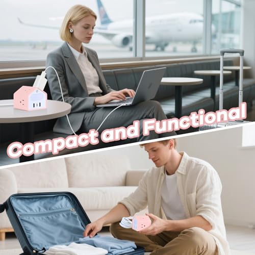 Lovely-Pink Power Strip with Night Light, Kawaii USB C Desk Accessories | 4 Outlets 3 USB Ports, Overload Protection Plug Extender, Home Office Dorm Travel Hotel, Women Girls - color: Lovely-Pink
