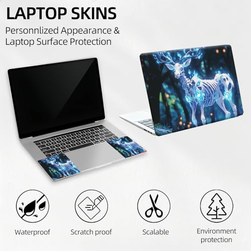 Deer Skeleton Glowing Blue Forest Universal Laptop Skin Sticker 3PCS,Protective Decal Trim-to-Fit 11.6" 13.3" 14" 15.6" Laptop Vinyl Cover,Removable Anti-Scratch Computer Decal Protector - color: Deer Skeleton Glowing Blue Forest