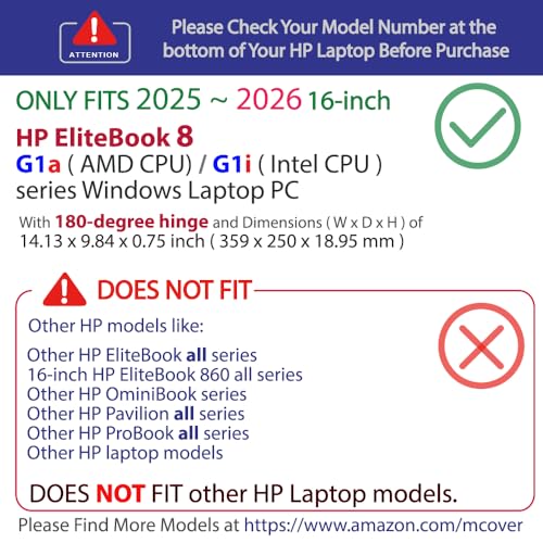 mCover Case Only Compatible for 2025～2026 16" HP EliteBook 8 G1a (AMD) | G1i (Intel) 16 inch Windows Notebook AI PC (Not for Other HP Models)- Black - color: Black