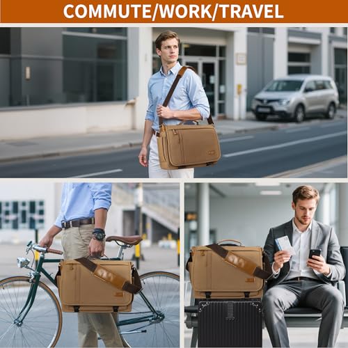 ESTARER Messenger Bag 17-17.3 Inch, Men's Computer Bag Water-resistant Canvas, Laptop Shoulder Bag for Travel Work College, Brown - color: 17-17.3" Buckle-brown