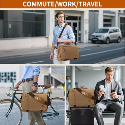 ESTARER Messenger Bag 17-17.3 Inch, Men's Computer Bag Water-resistant Canvas, Laptop Shoulder Bag for Travel Work College, Brown - color: 17-17.3" Buckle-brown