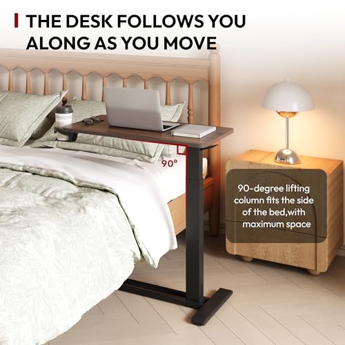 SANODESK Mobile Standing Desk with Hidden Wheels,Pneumatic Laptop Desk Rolling Computer Cart Movable Height Adjustable Small Sit Stand Desk for Home Office(31.5" W x 17.7" D,Black Walnut) - color: Black Walnut, size: 32x18