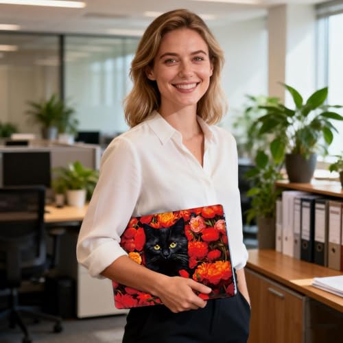 Universal Laptop Skin Sticker Decal for 11.6”12" 13" 13.3" 14" 15" 15.4" 15.6" Reusable Waterproof Scratch-Scratch Resistant Protective Vinyl Laptop Notebook Skin Stickers,Red Floral Flower Black Cat - color: Red Floral Flower Black Cat