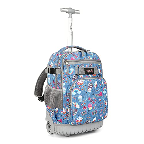 Tilami Rolling Backpack 18 inch Wheeled Laptop Backpack School College Student Travel Trip Boys and Girls (Blue Jeans) - color: Blue Jeans
