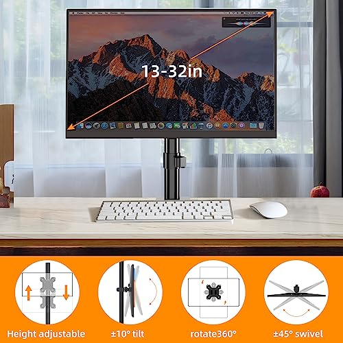 PHOLITEN Monitor Mount for Most 13-32" Computer Screens up to 20lbs,Adjustable Single Desk Monitor Stand with Tilt Swivel Rotation, VESA 75x75mm/100x100mm | Adjustable Single Desk Stand, Tilt Swivel Rotation, VESA 75x75/100x100mm - size: 15.75in, style: 1