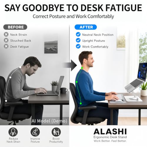 ALASHI Laptop Stand for Desk with 360° Rotating Base, Multi-Angle Adjustable Laptop Stands, Foldable Laptop Riser Compatible with 10 to 17 Inches PC Computer, White - color: A-White
