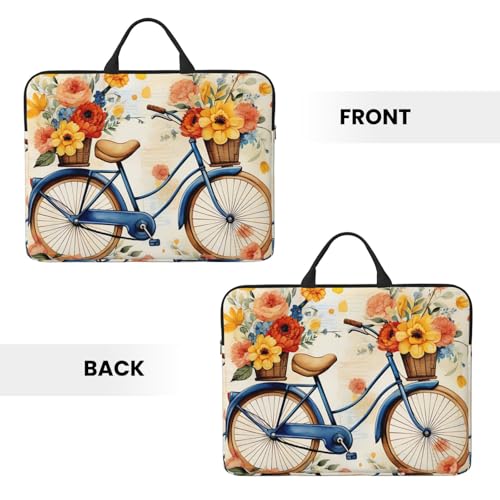 14 inch Laptop Sleeve with Handle Shockproof Laptop Bag Waterproof Computer Cover Bag Flower Bicycle Briefcase