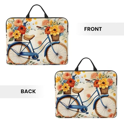 14 inch Laptop Sleeve with Handle Shockproof Laptop Bag Waterproof Computer Cover Bag Flower Bicycle Briefcase